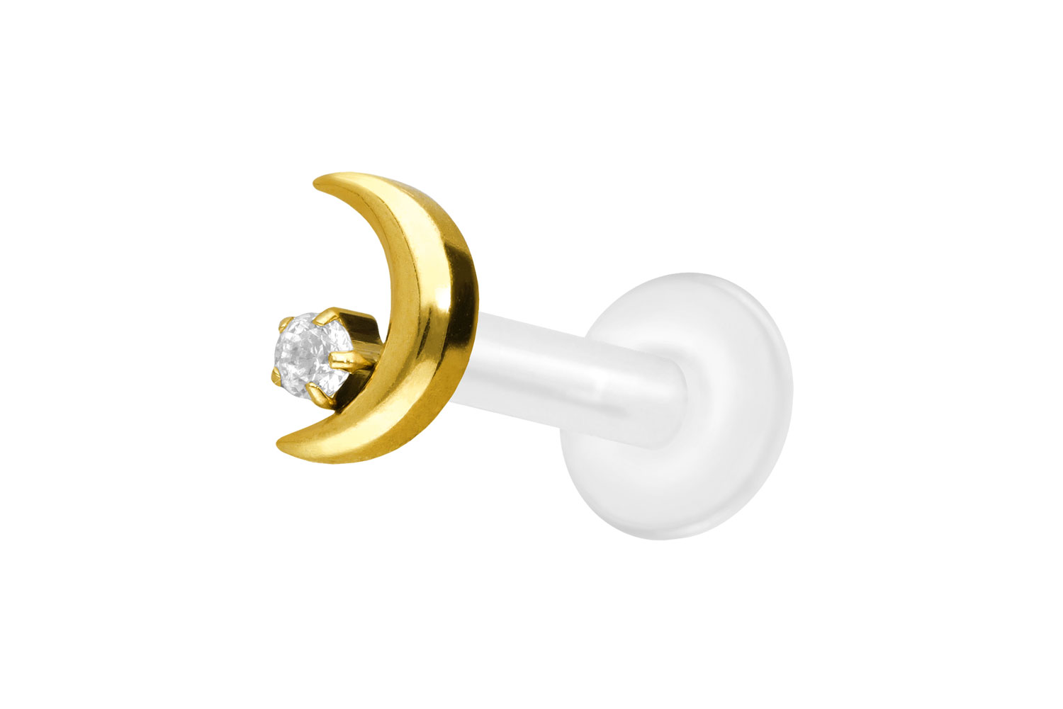 PTFE Labret Piercing mit Innengewinde + Titan-Aufsatz MOND + KRISTALL